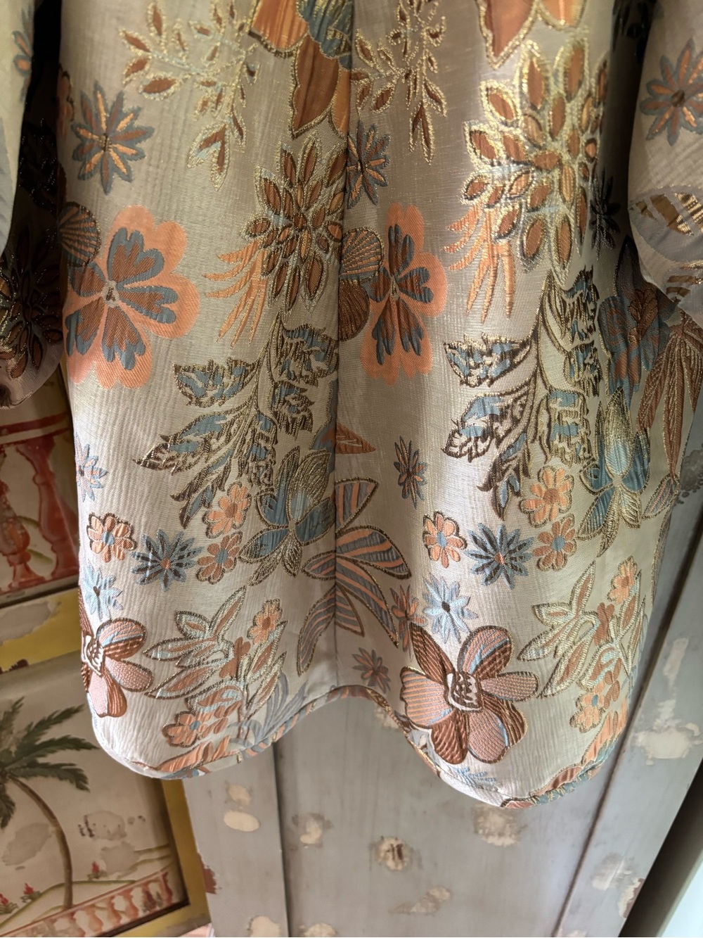 Boho Floral Mini Dress in Soft Beige and Pastel Prints - Picture 10 of 15